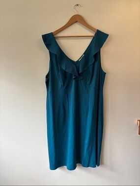 Love Squared Teal Ruffle V-Neck Midi Dress